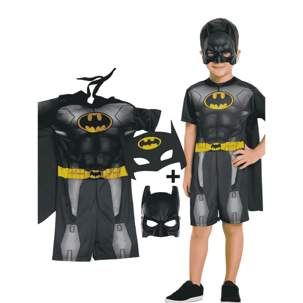 Fantasia Roupa Infantil Batman Herói Menino Curta Com Capa e 2 Máscara