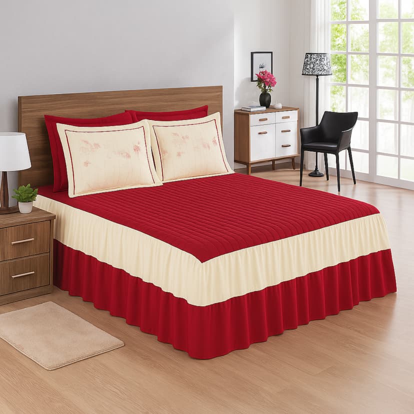 Colcha Cobre Leito Cama Casal Barbara com Babado e Bordado 3 Peças Vermelho