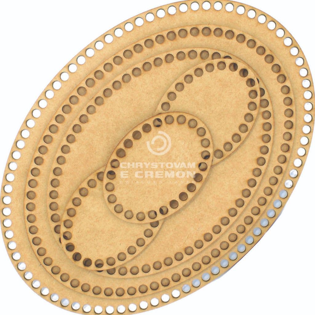 Base Crochê Oval Fio De Malha Para Kit Higiene Bebê Mdf Cru