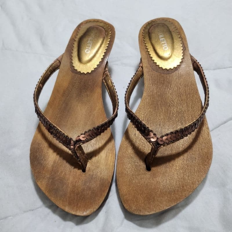 Sandália Tamanco Stiletto lantejoulas cobre 37
