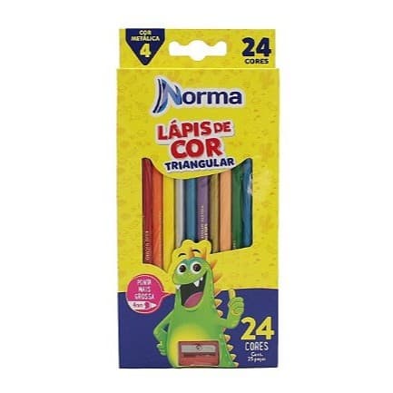 Lapis De Cor Triangular Com 24 Cores + Apontador Norma