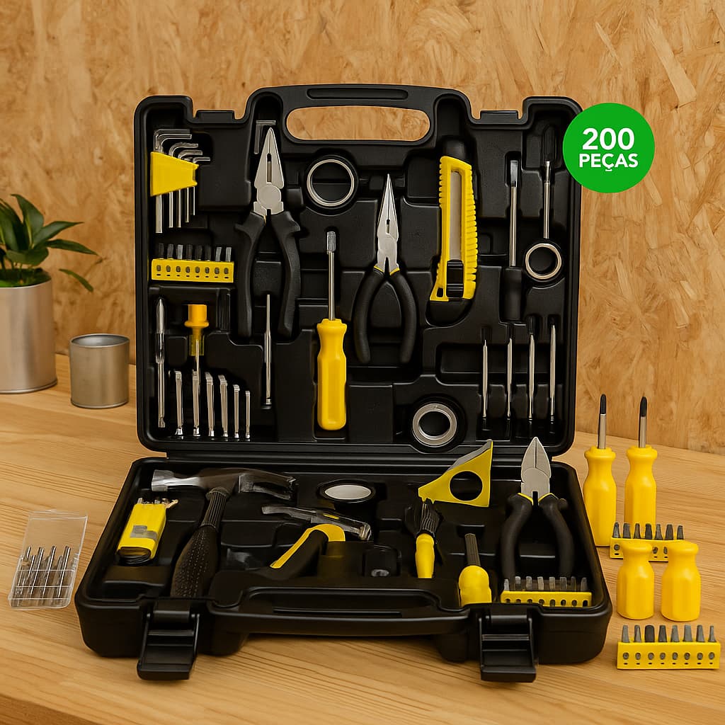Kit Conjunto Jogo Maleta de Ferramentas Multiuso Completa Chaves/Martelo/Alicate  Profissional 200 Peças