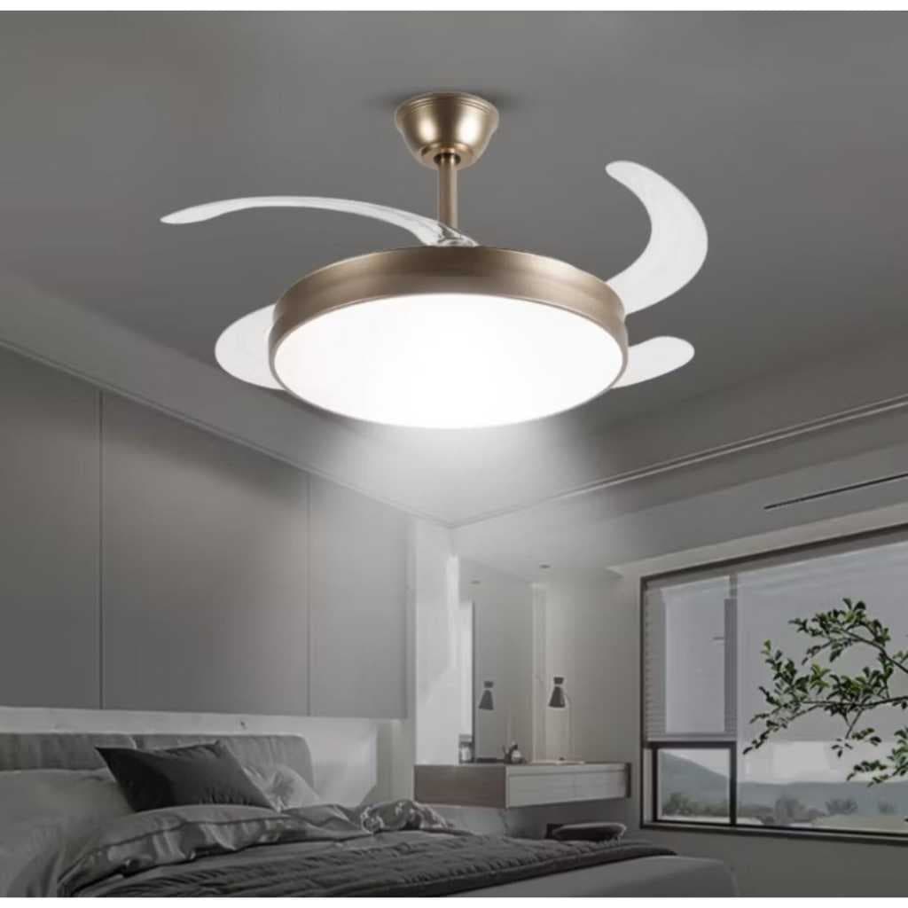Ventilador Retrátil Dourado Moderno Air Lite Multicolor Opus Com Controle Lançamento