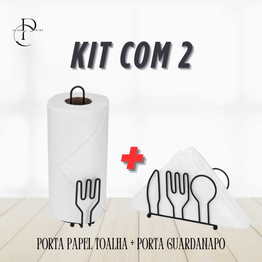 KIT Com 2 Produtos 1 Porta Papel Toalha e 1 Porta Guardanapo Preto Moderno