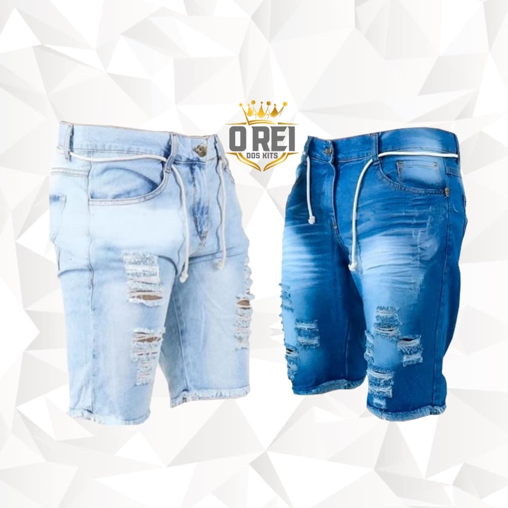Kit 2 Bermuda Jeans Rasgada Moda Masculina Short Jeans de Alta Qualidade Pronta Entrega