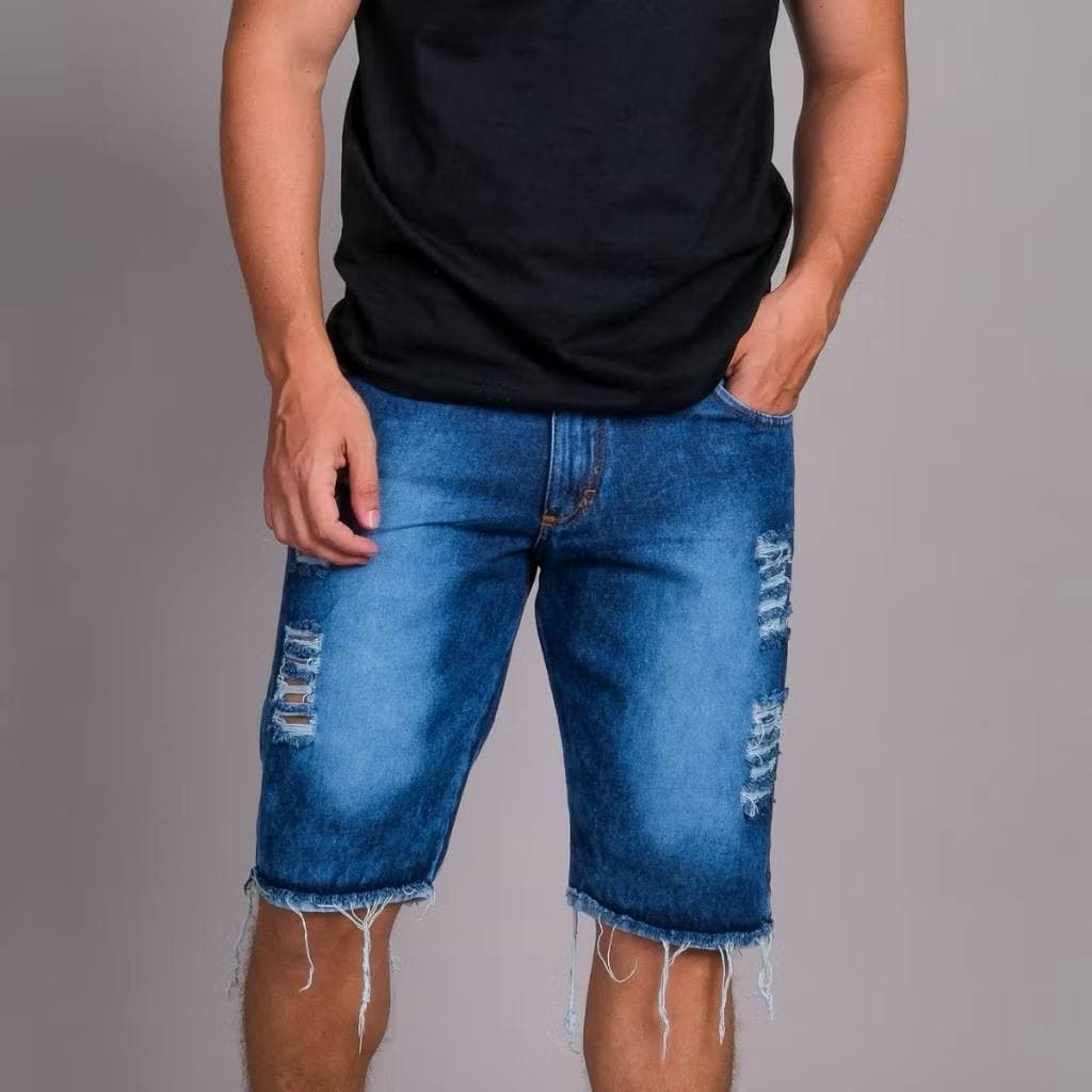 Bermuda Jeans com acabamento desfiado Fashion  Masculino Todas Cores