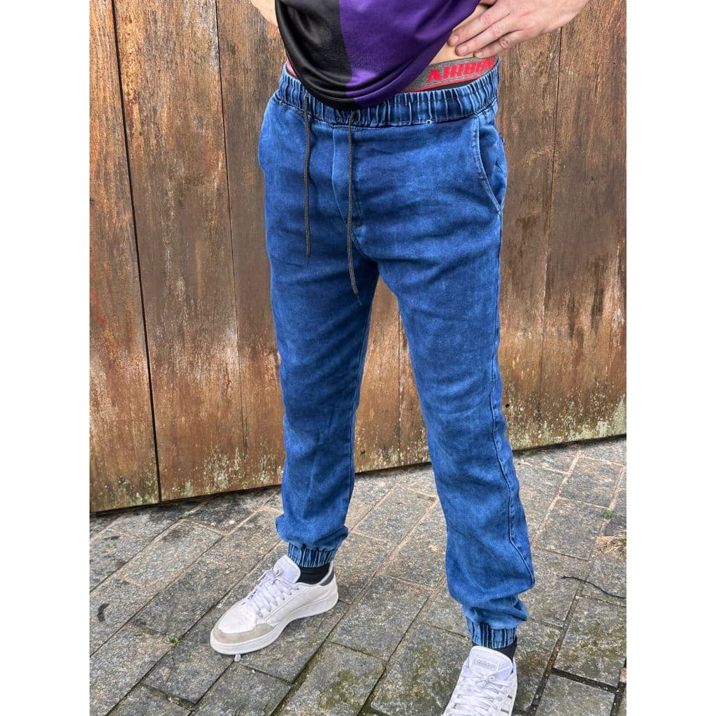 Calça Jogger Masculina Sarja ou Jeans 4 Bolsos com Punho Elástico Modelo Street Diversas Cores