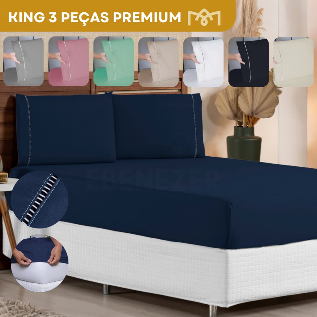 Jogo de Lençol King Elástico 3 Peças Ponto Palito Micropercal 400 Fios Antiácaro Toque Macio Premium