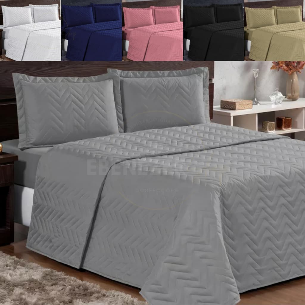 Jogo de Cama Cobre Leito Colcha Casal 2,00 x 2,20 Dupla Face 3 Pçs Luxo Matelado Toque Macio Premium