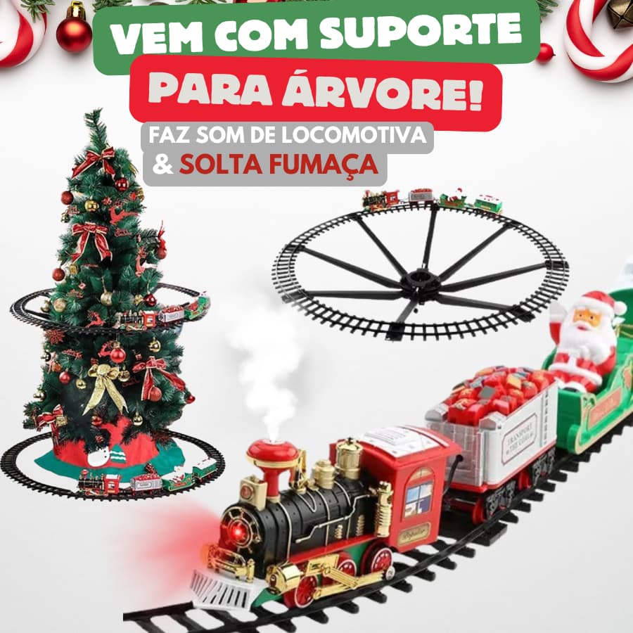 Trem Elétrico Árvore Natal Locomotiva Solta Fumaça Original Pista no Chão ou na Árvore Decoração Mágica