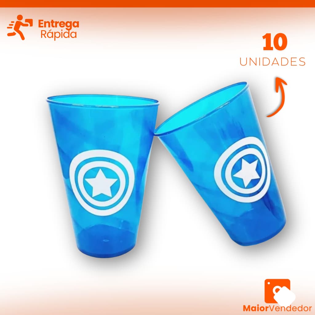 Kit 10 Copos Infantis Capitão América Lembrancinhas Festas Crianças