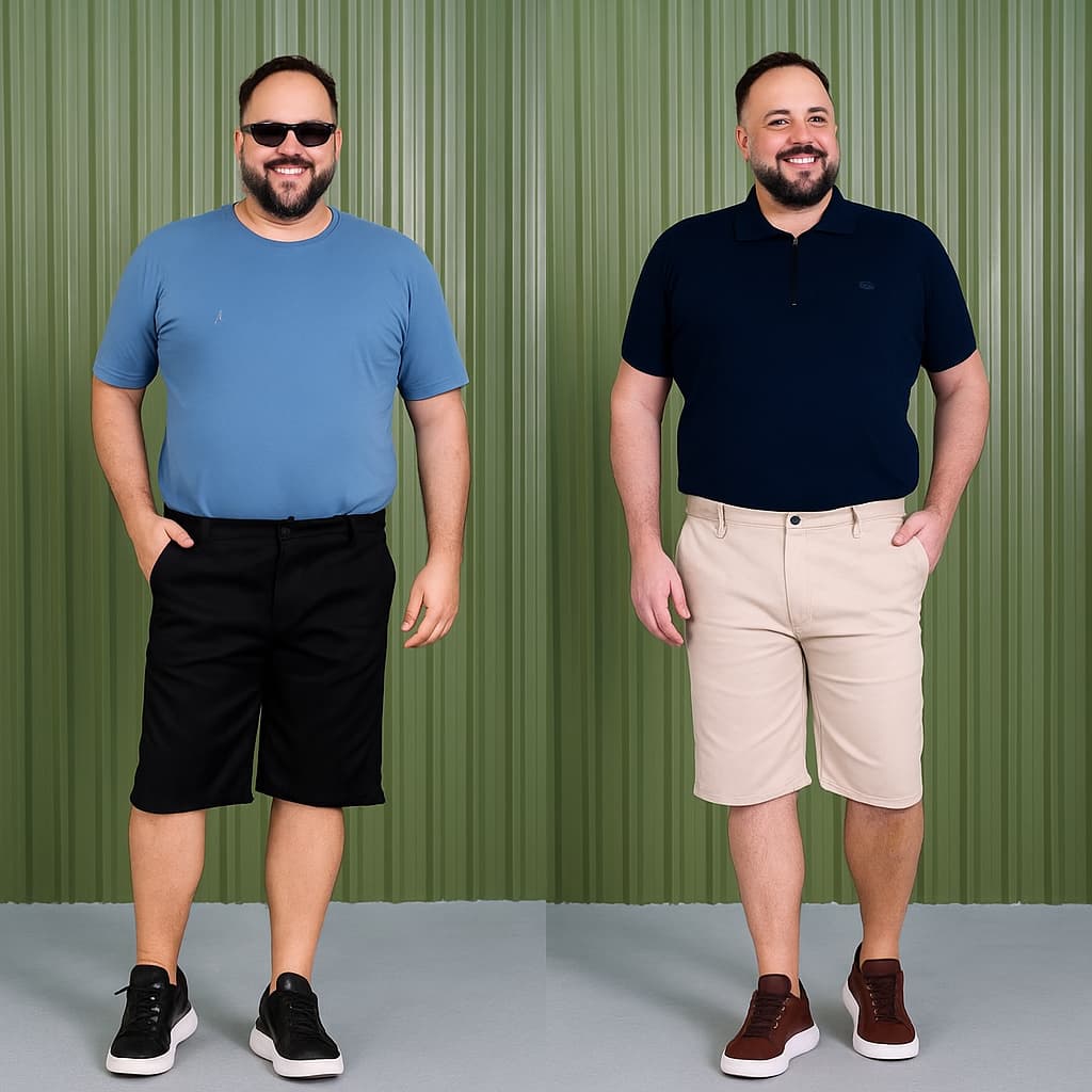 Kit 2 Bermudas Masculinas Plus Size Sarja Lycra tamanhos Especiais 50 52 54 56 Linha Premium