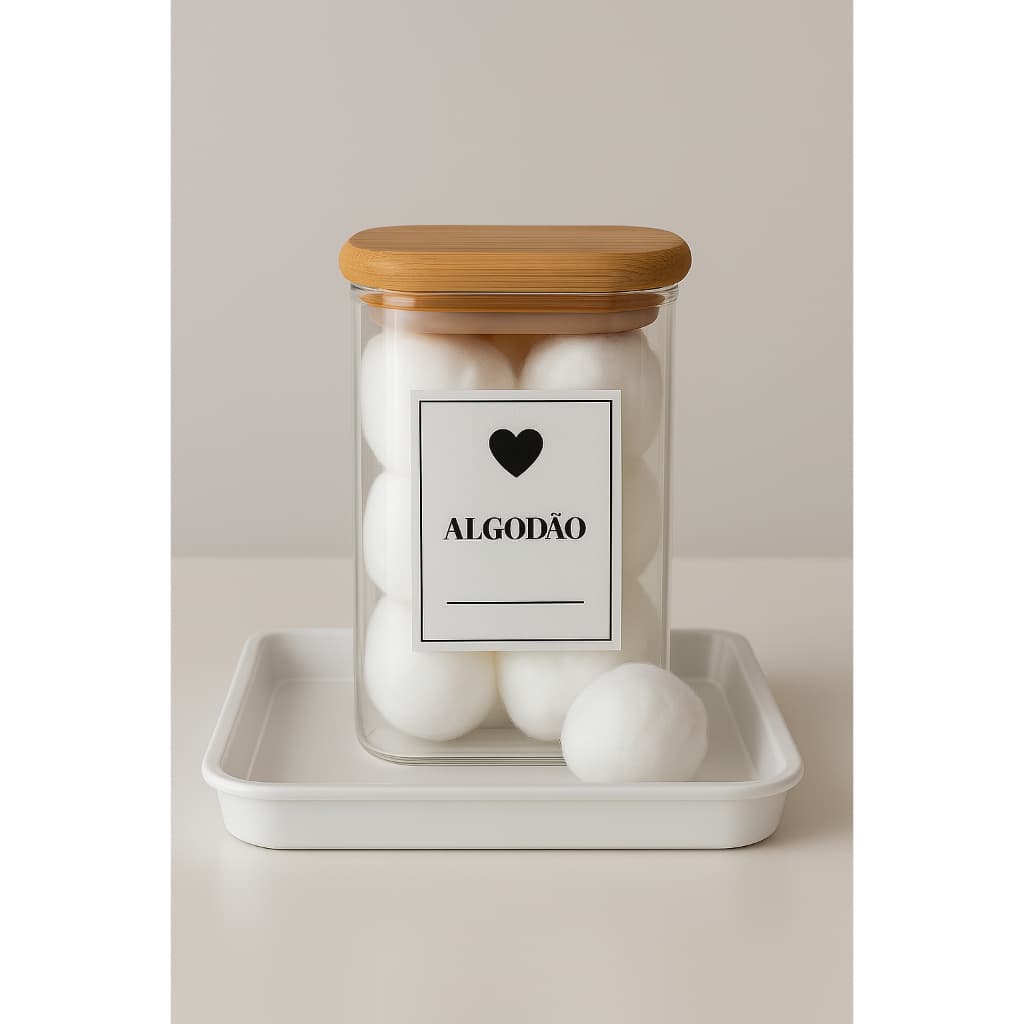 Porta Algodão de Vidro com Tampa de Bambu – Organizador Elegante para Banheiro e Lavabo