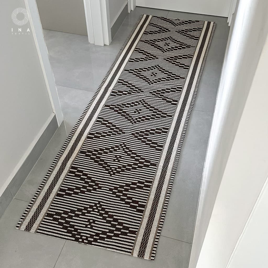 Passadeira Lorena Antiderrapante 65x250cm – Cor Marrom ou Cinza | Para Sala, Corredor e Cozinha