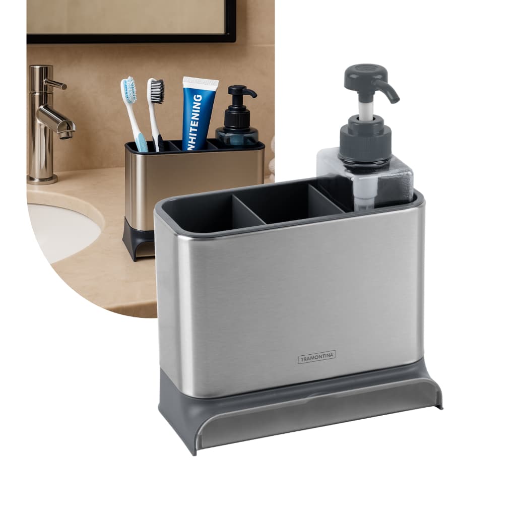 Organizador de Pia Tramontina Plurale em Aço Inox Suporte Cinza