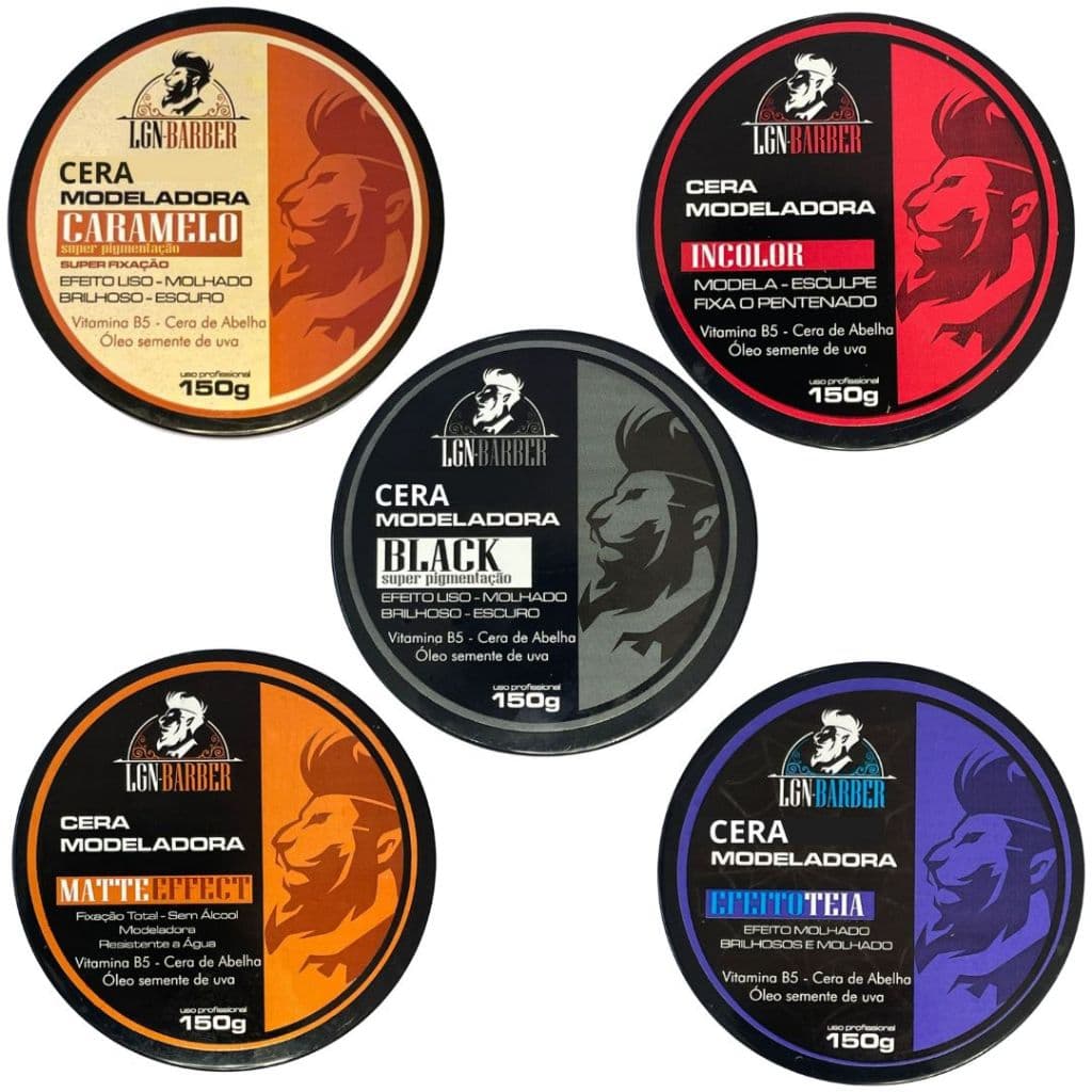 5Un Ceras capilares (Incolor, Matte, Caramelo Black e teia) 150g (cada) - LGN Barber