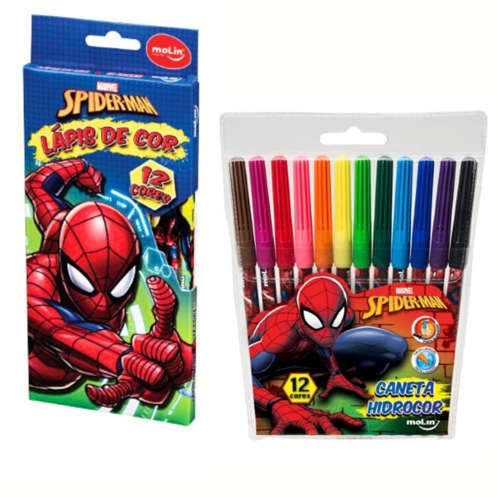 Kit Caneta Hidrocor + Lápis de Cor Homem-Aranha Molin