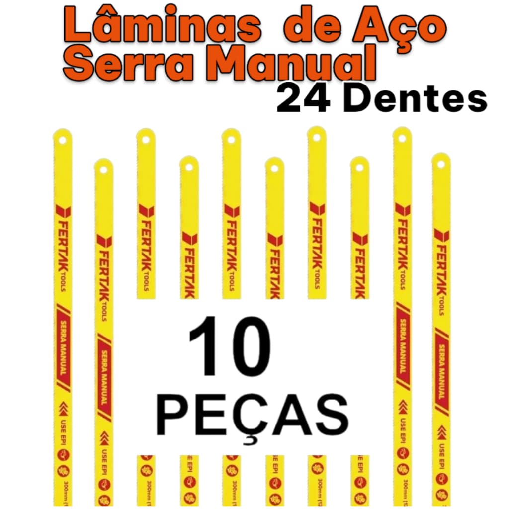 kit 10 un Lâminas de Arco de Serra madeira/metal/plastico - 30cm 12 polegadas  24 Dentes - Fertak