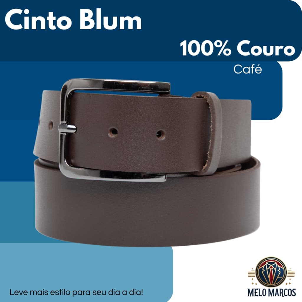 Cinto Blum Masculino 100% Couro Legítimo – Fivela Cromada Elegante Estilo Clássico e Sofisticado