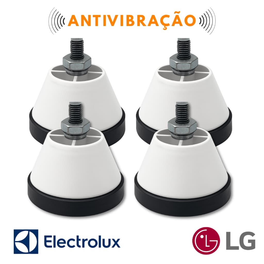 Kit 4 Pés Para Máquina de Lavar LG e Eletrolux Nivelador Branco ou Cinza Anti Vibração Lava e Seca