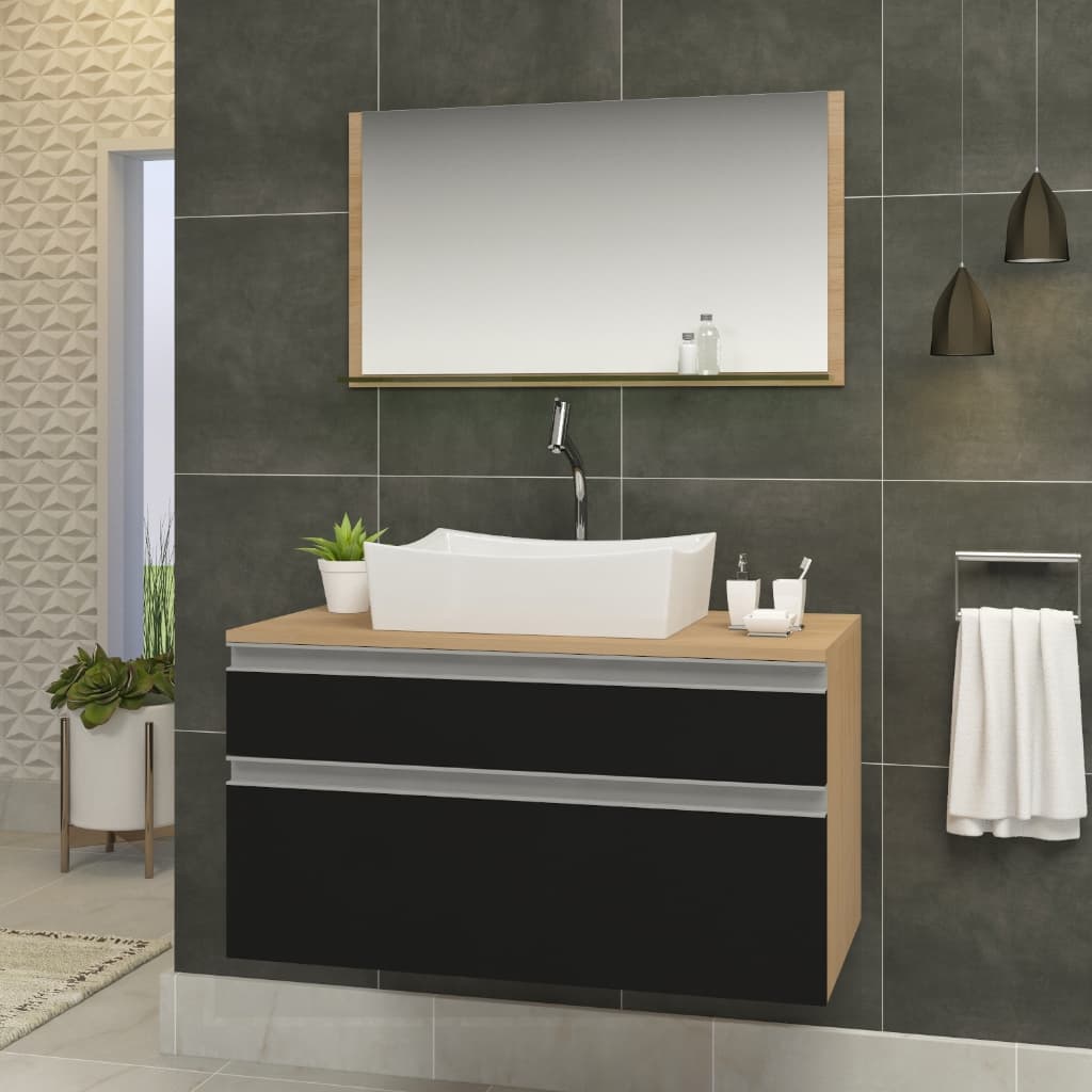 Conjunto Egito MDF gabinete para banheiro 60cm com cuba e espelheira