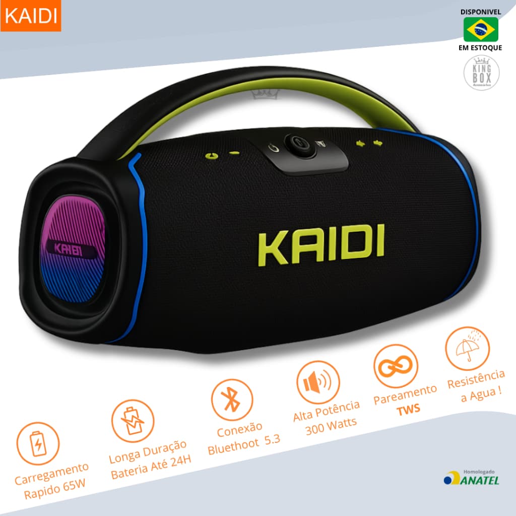 Kaidi KD-889 Caixa de Som 300W Bluetooth Grave Potente  com USB e Alça