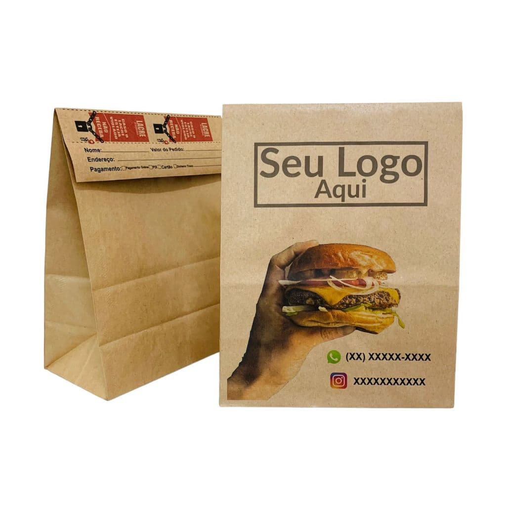 Sacos Kraft 31x28x19 cm Personalizado com seu logo com lacre de segurança