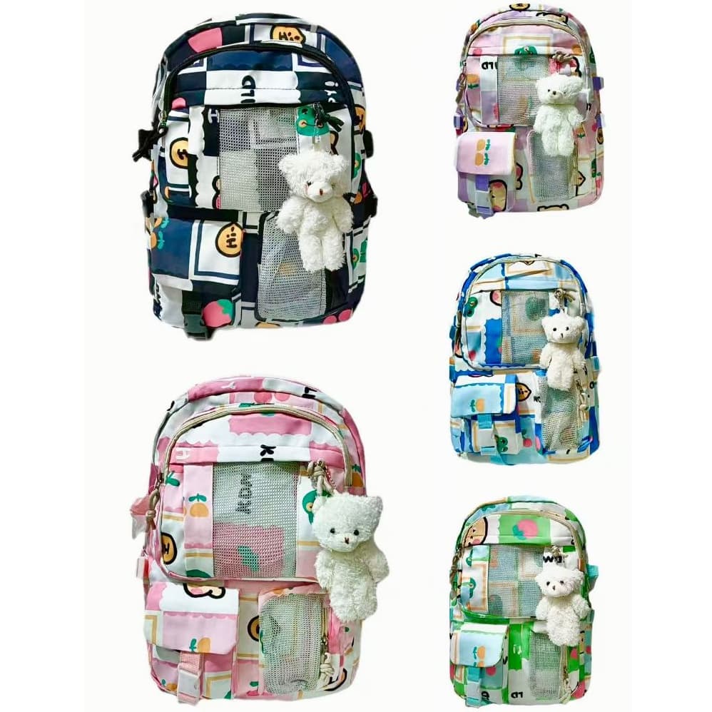 Mochila de Criança com Chaveiro de Ursinho – Estilo Fofo e Espaço Ideal para Escola