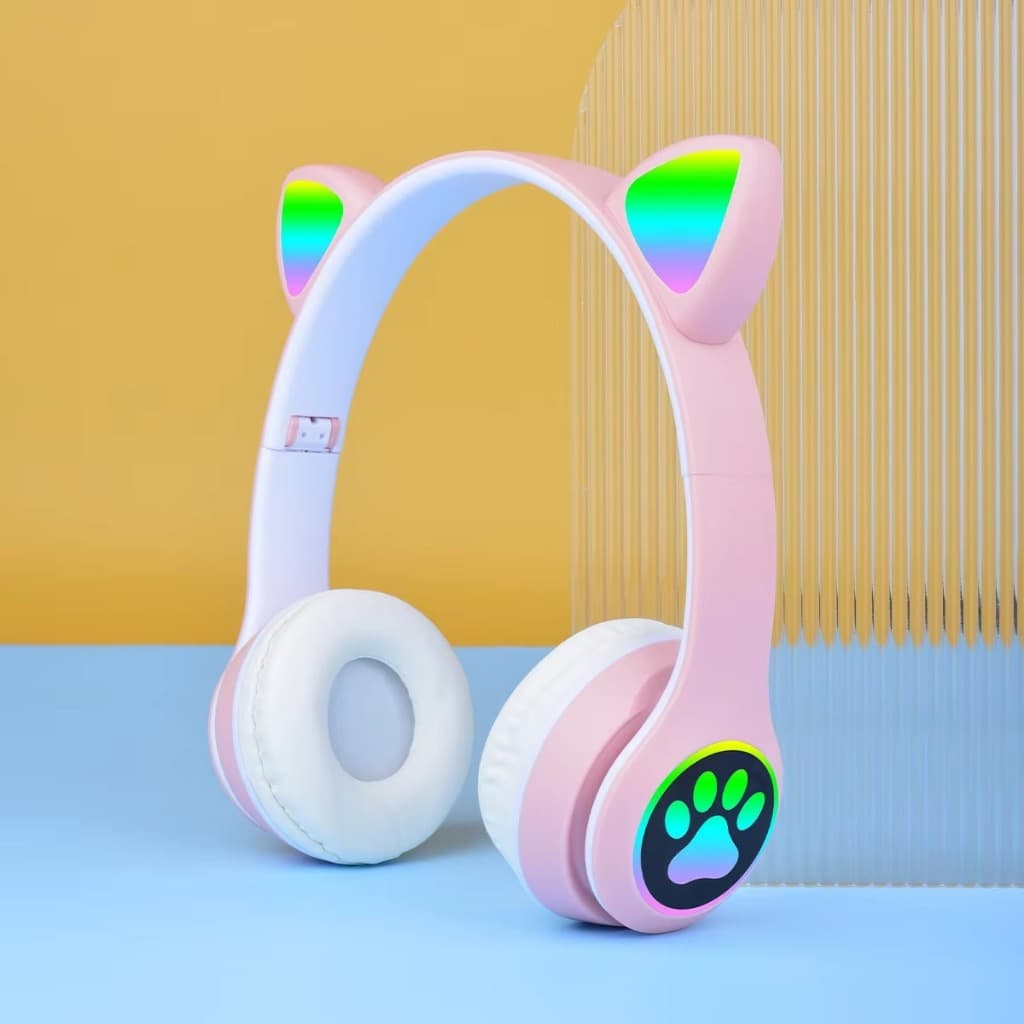 Fone De Ouvido Bluetooth Gatinho Gato Sem Fio Orelha Led Headphone Infantil Gamer RGB Microfone