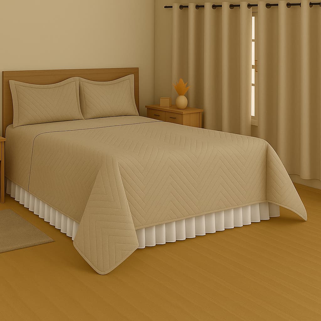 Kit Quarto Imperial Com 5 Peças Casal Queen Kit Cobre Leito + Saia Box e Uma Cortina 3 Metros