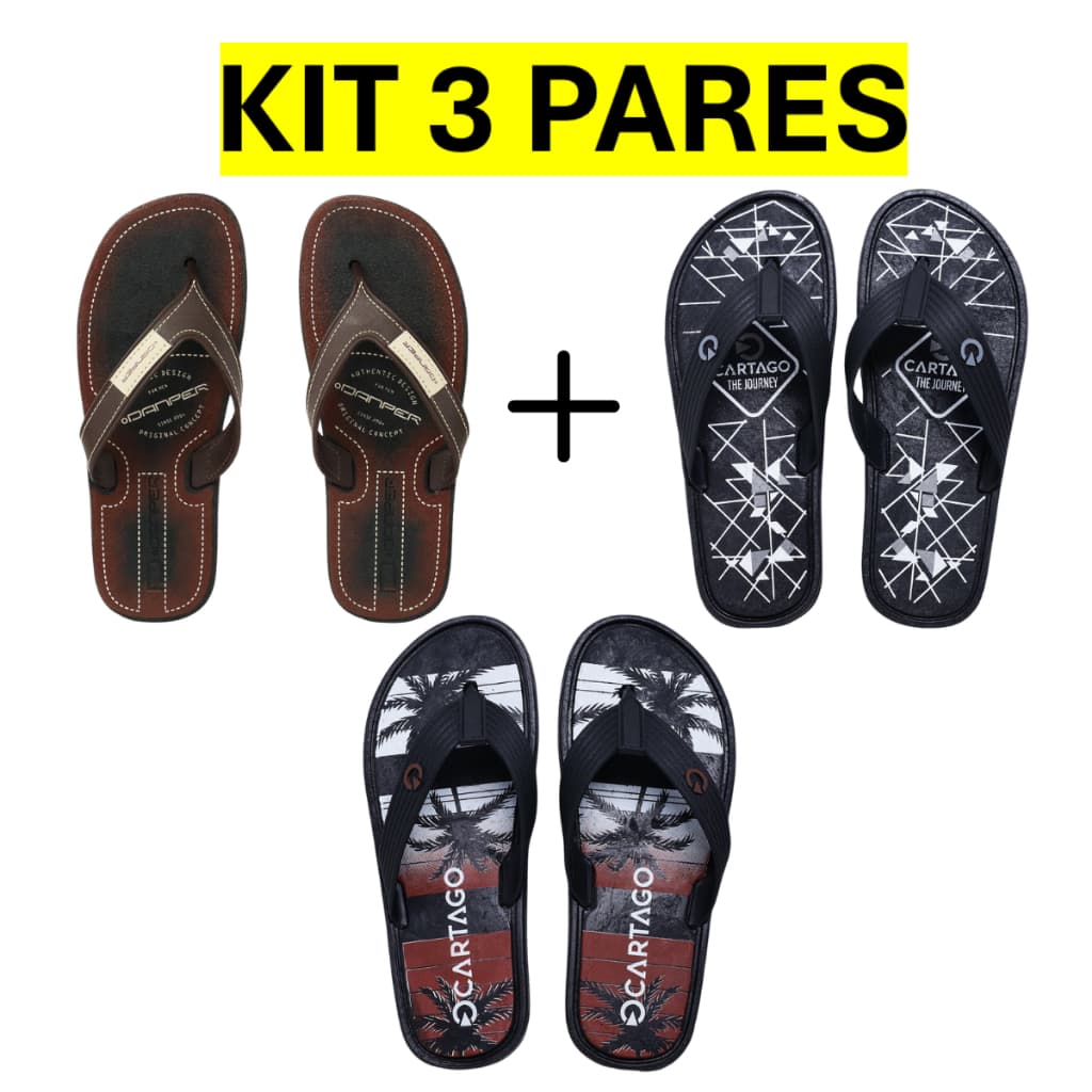 Kit 3 Sandália Chinelo Masculino Confortável Resistente Leve Antiderrapante