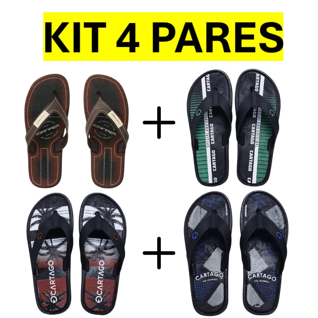 Kit 4 Sandália Masculino Chinelo Borracha Leve Antiderrapante Confortável