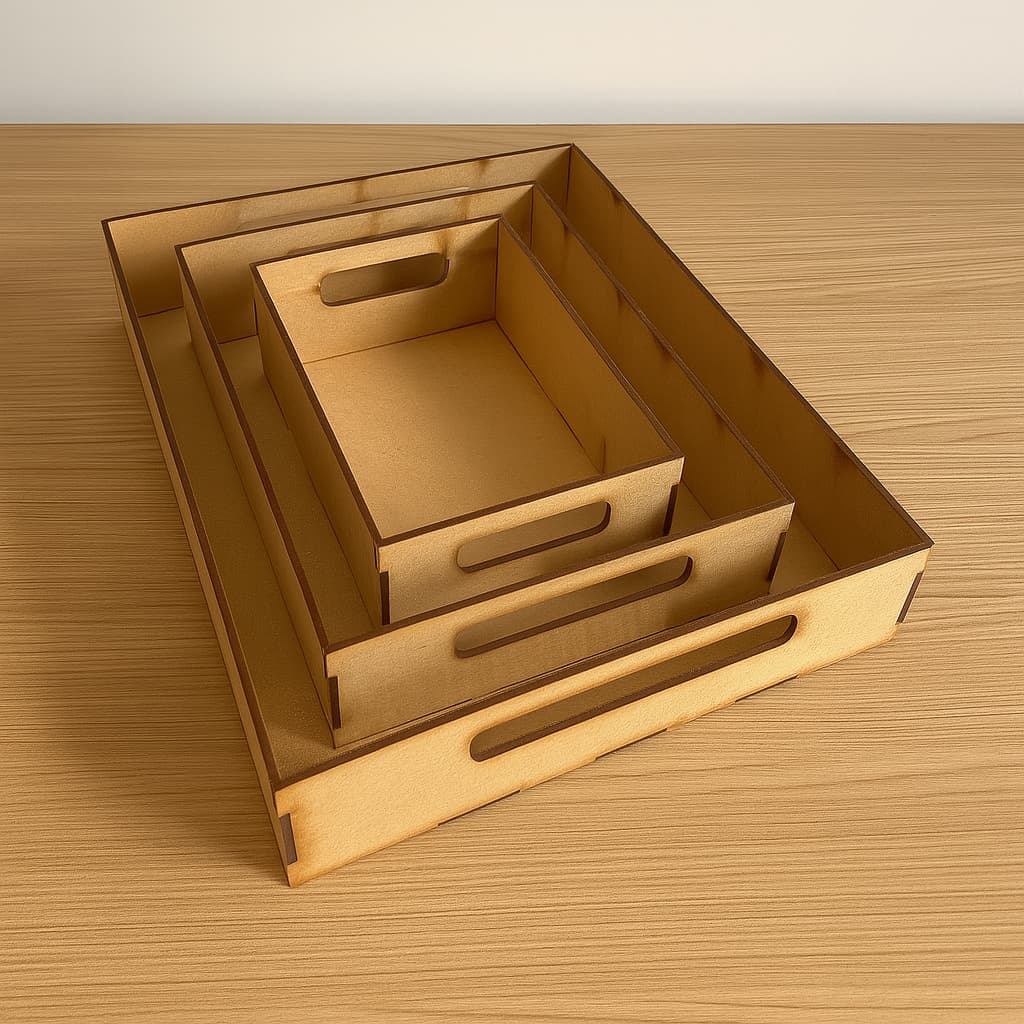 Bandeja MDF Cru Reta Lisa Simples Com Alças Decoração Três Tamanhos