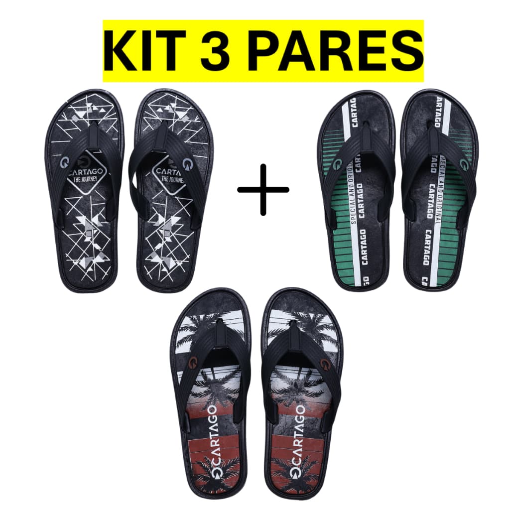 Kit 3 Sandália Masculina Leve Chinelo Borracha Resistente Antiderrapante