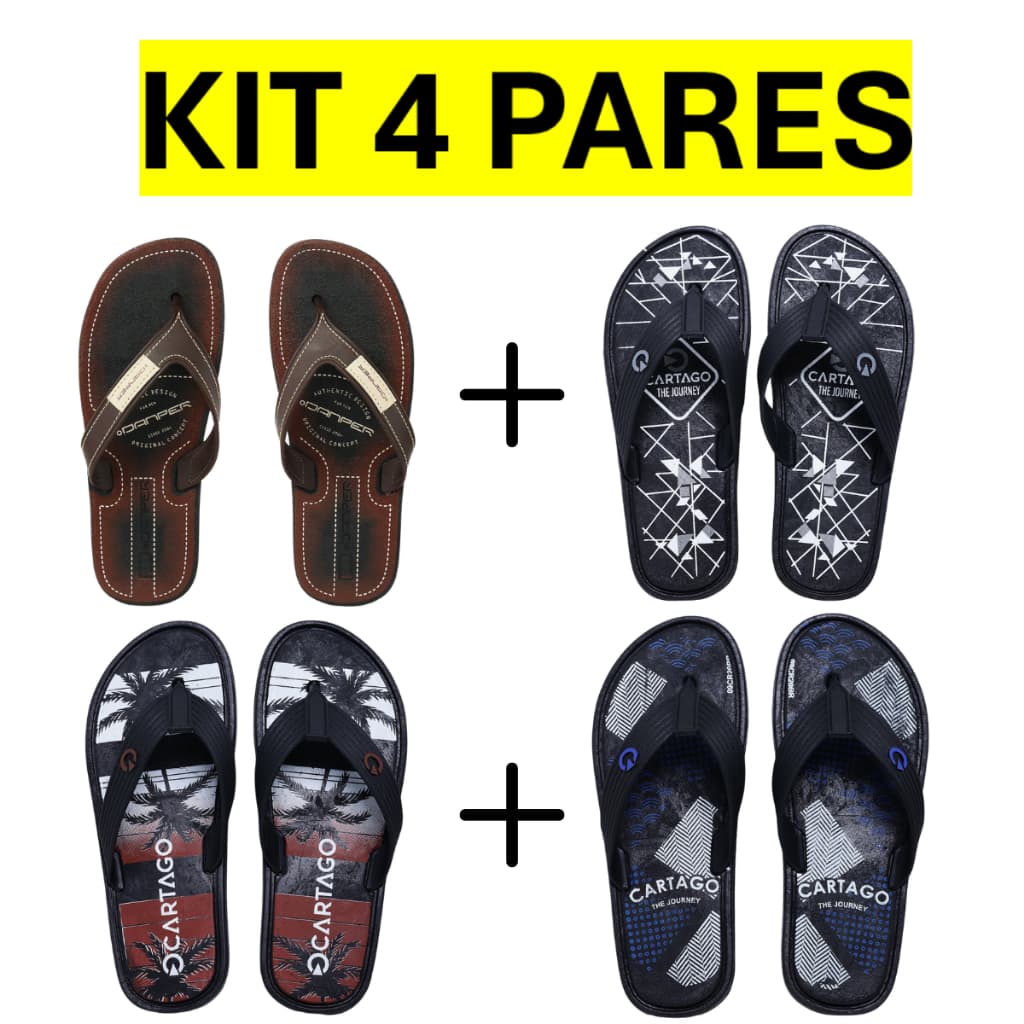 Kit 4 Chinelo Sandália Masculino Macio Confortável Leve Borracha Resistente