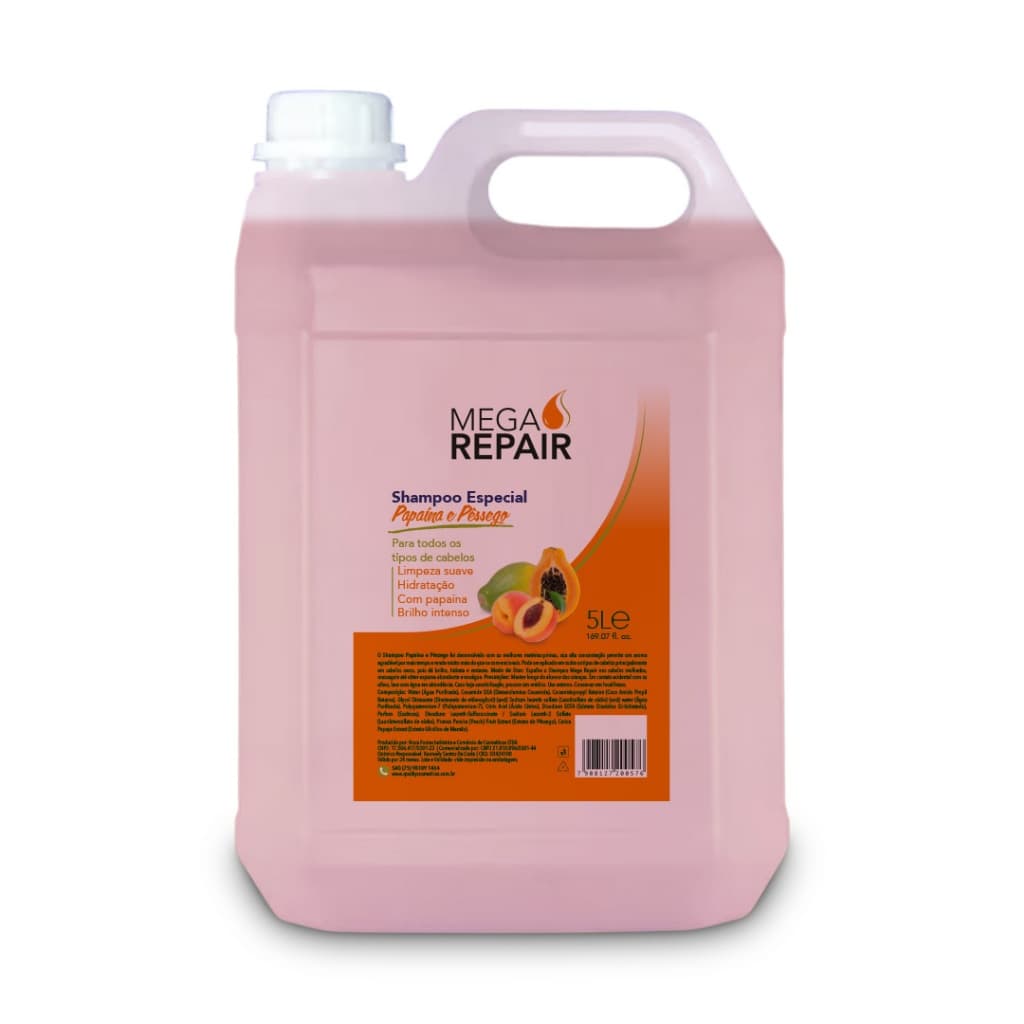 Shampoo Papaína e Pêssego Mega Repair 5 Litros | Hidratação Profunda e Brilho para Cabelos Secos