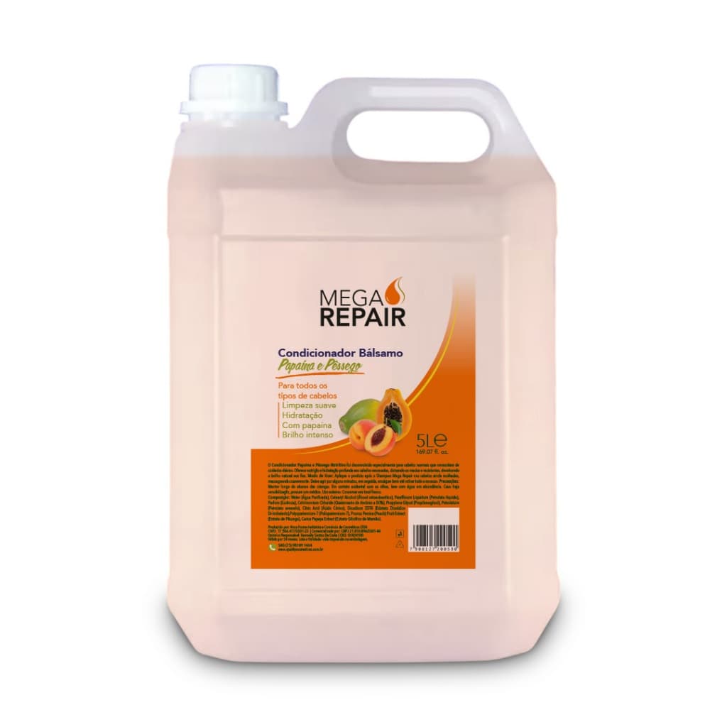 Condicionador Papaína e Pêssego Mega Repair 5 Litros | Nutrição Diária e Brilho Natural para Cabelos Normais e Secos
