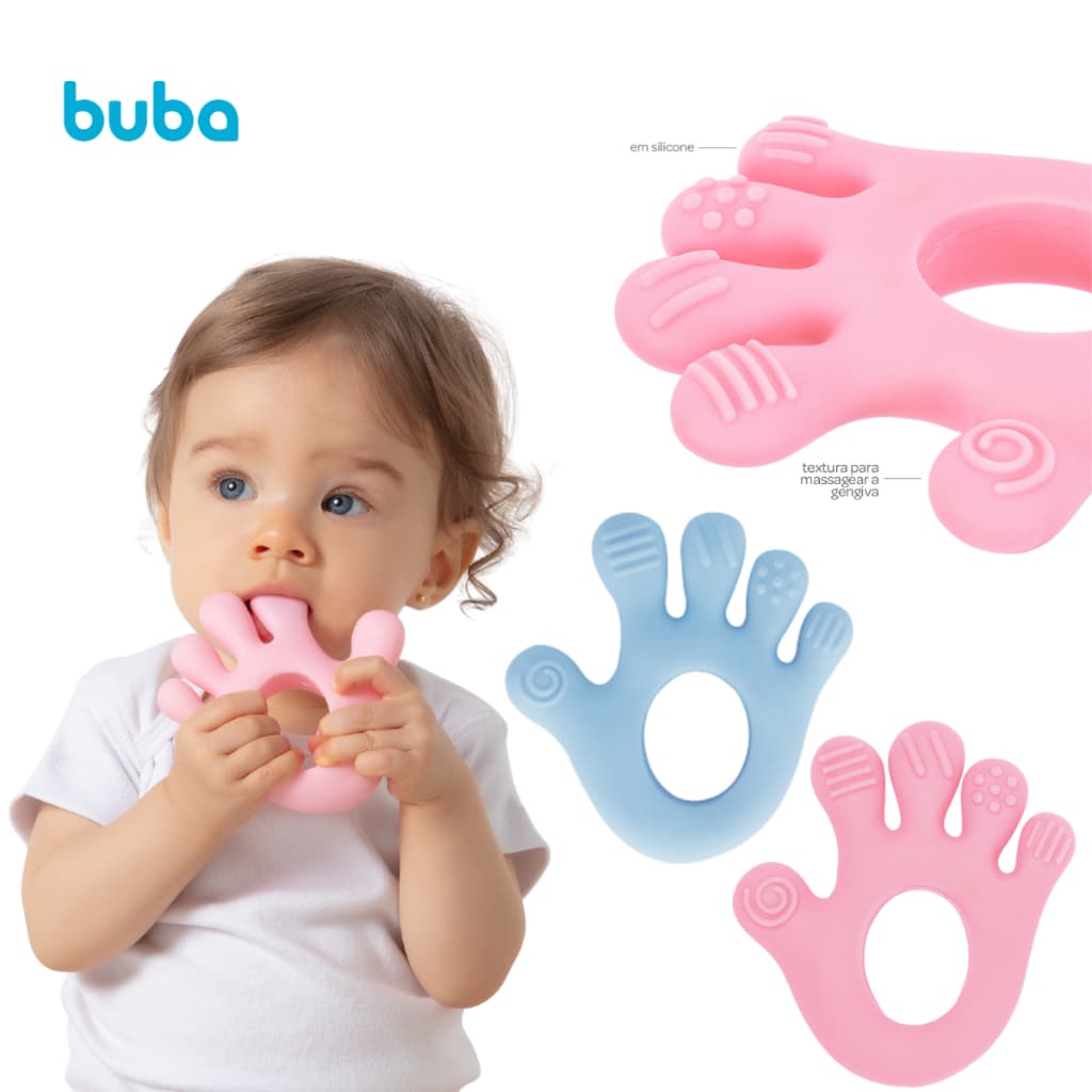 Mordedor de Silicone Buba  - Mãozinha - Alivio Gengiva Bebe Mordedor Sensorial Brinquedo para Bebê