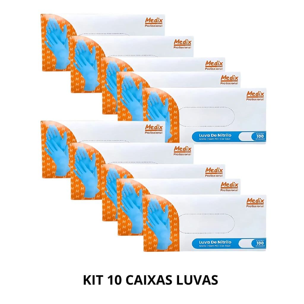 KIT 10 CAIXAS DE LUVA NITRILO COR AZUL  C/100- MEDIX