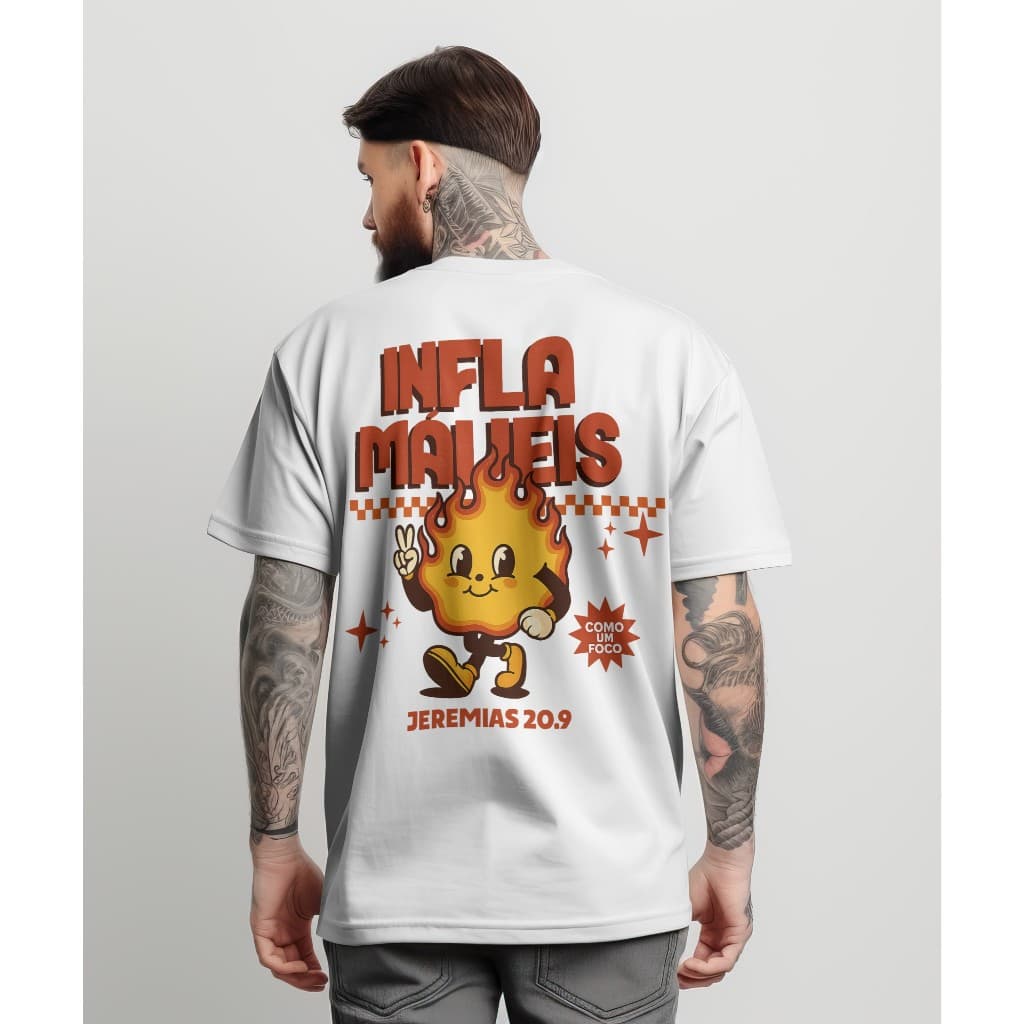 Camiseta Oversized Streetwear Feminina e Masculina Blusa Larga Gola Canelada Cristã INFLAMAVEIS - JEREMIAS 20:09