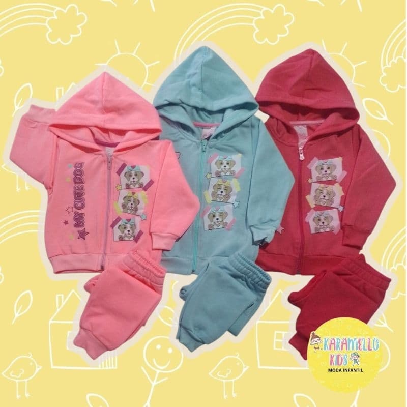 Conjunto moletom com jaqueta com zíper baby e infantil menina criança tamanho  para bebê e infantil 1603010