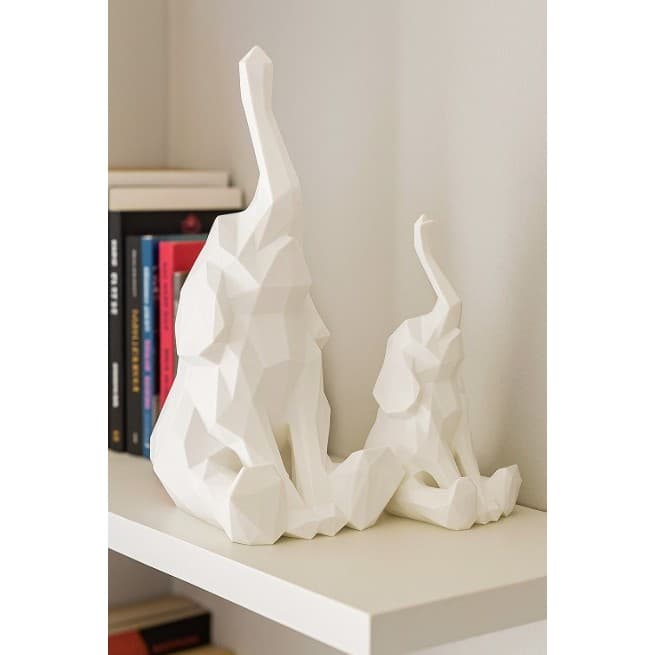 Escultura Decorativa Geométrica de Elefante Branco – Kit com 2 Peças | Impressão 3D Moderna