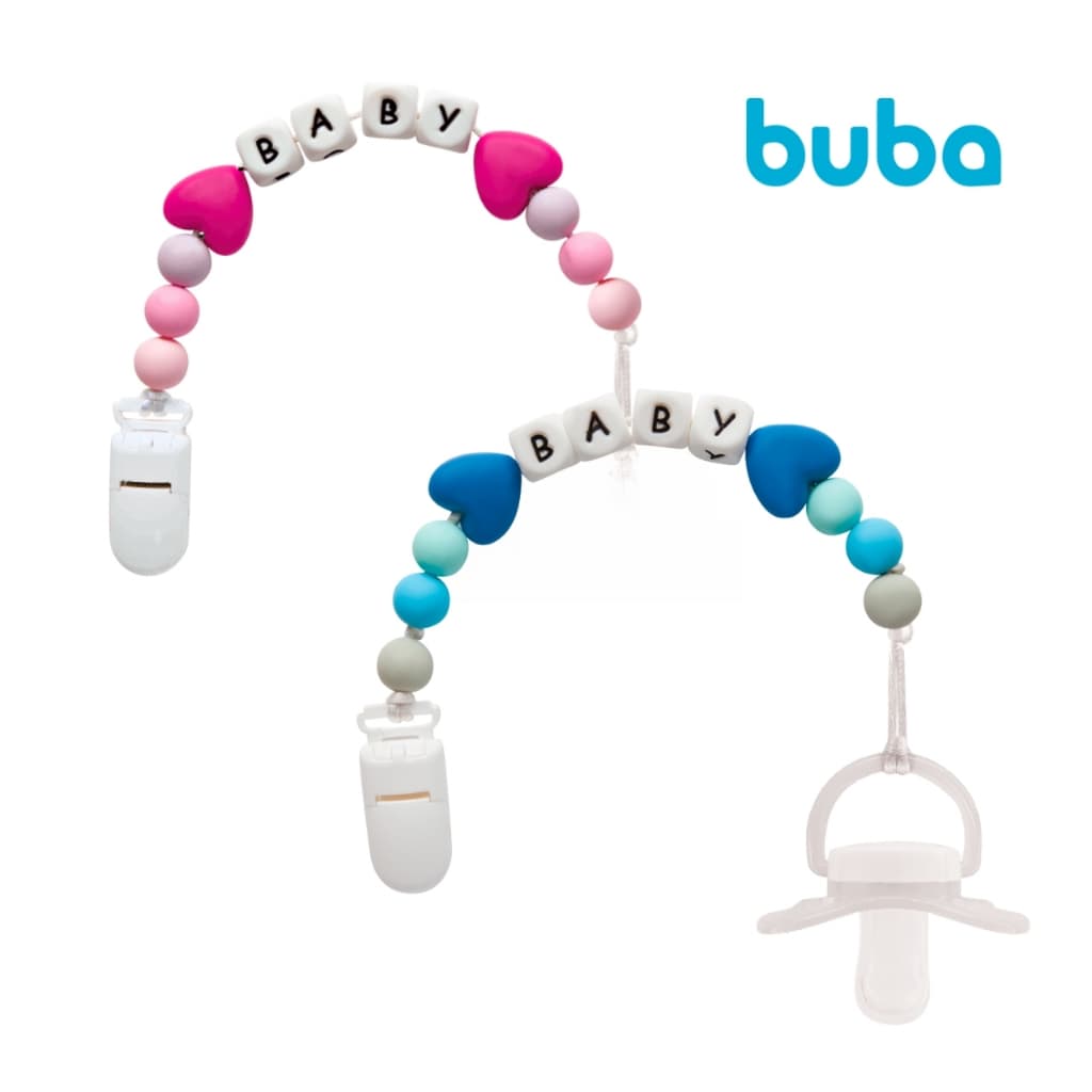 Prendedor de Chupeta em Silicone Macio Buba para Bebê  + Anel Adaptador para Chupetas Menino Menina