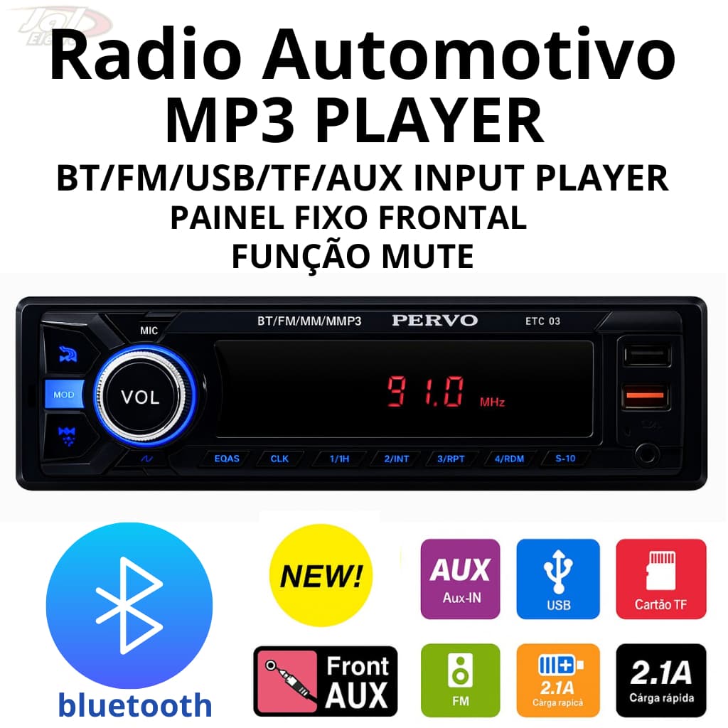 Rádio Automotivo Com Bluetooth FM Player USB e Cartão SD / Controle Remoto