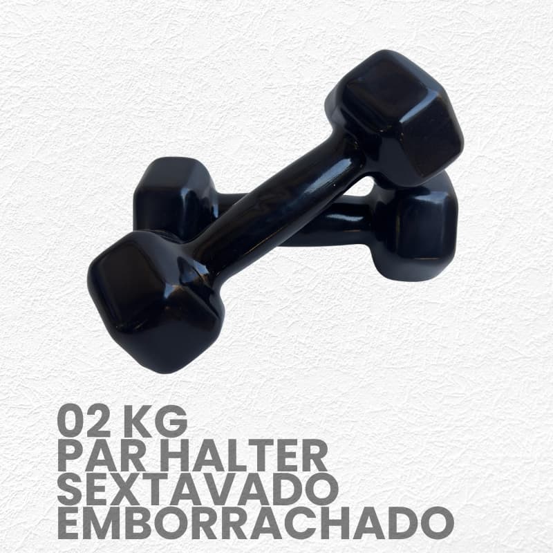 Par Halter Sextavado 2kg Emborrachado Academia Musculação Treino Funcional Peso Livre Exercício Fitn