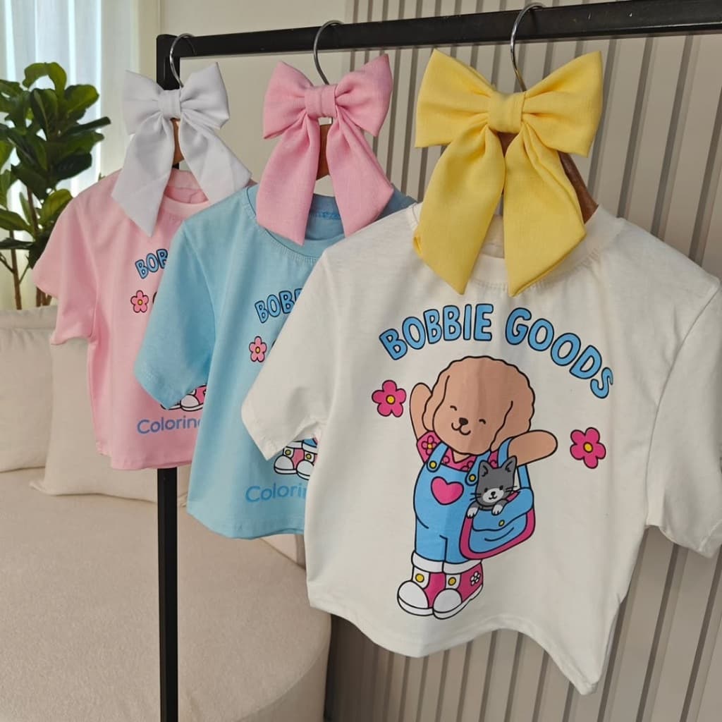Blusa Infantil Juvenil Algodão Estilo cropped Estampa Bobies Goods Desenho moda Menina