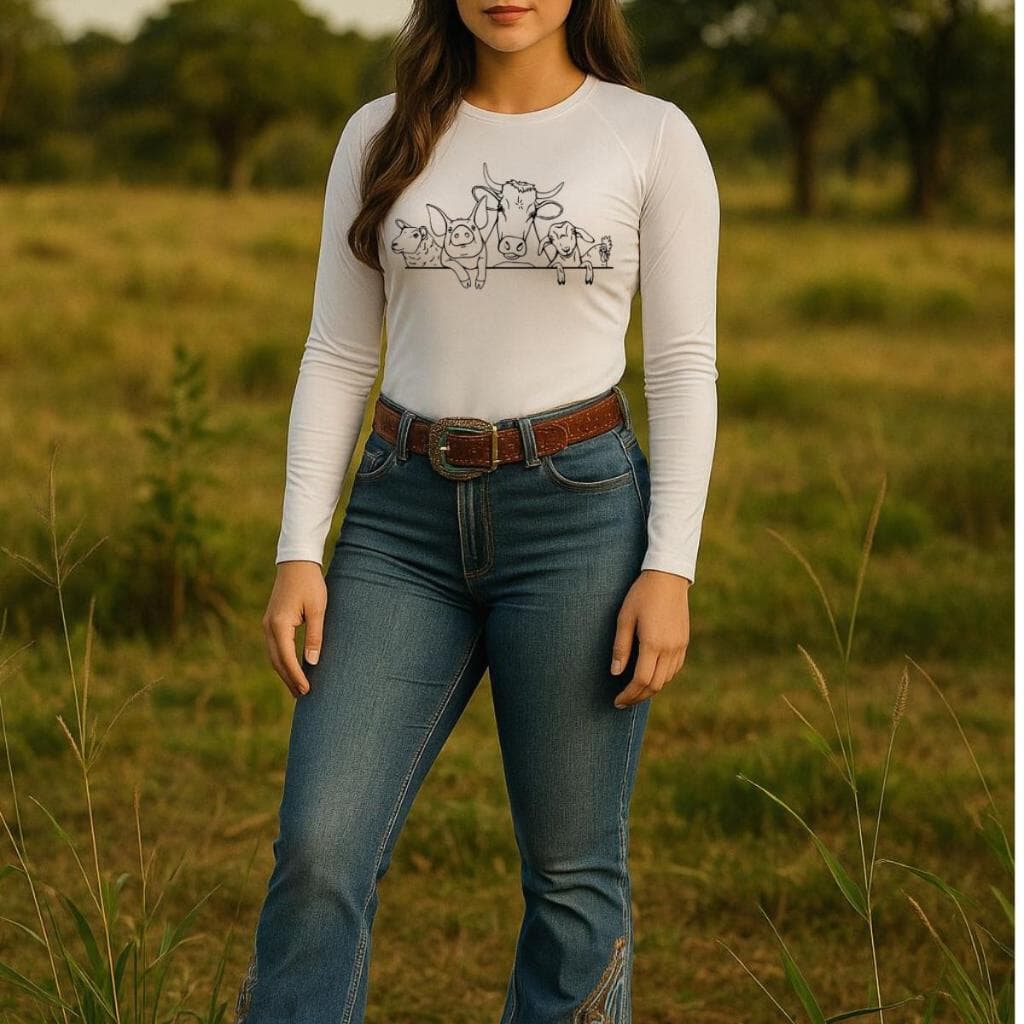 Camisa Uv Feminina Veterinaria Animais Camisa Manga Longa MedVet Cavalgada Fazenda