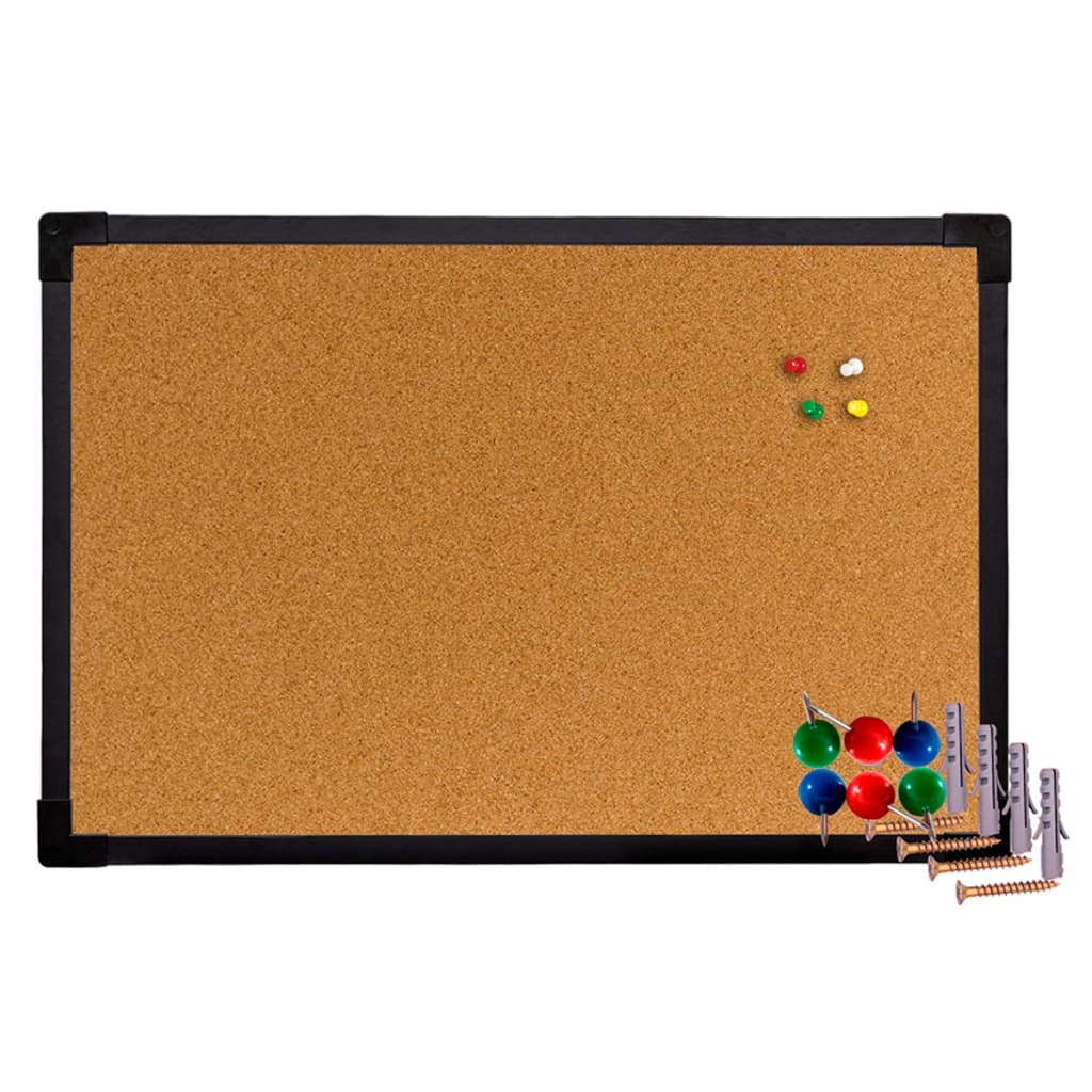 Quadro Cortiça Mural de Avisos Para Alfinetes Percevejos 60x40 Moldura Preta Acompanha alfinetes