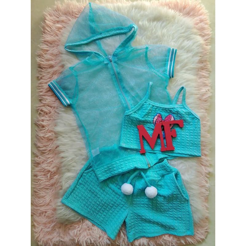 CONJUNTO 3 PEÇAS VERAO MODA INFANTIL BLOGUEIRA MENINA