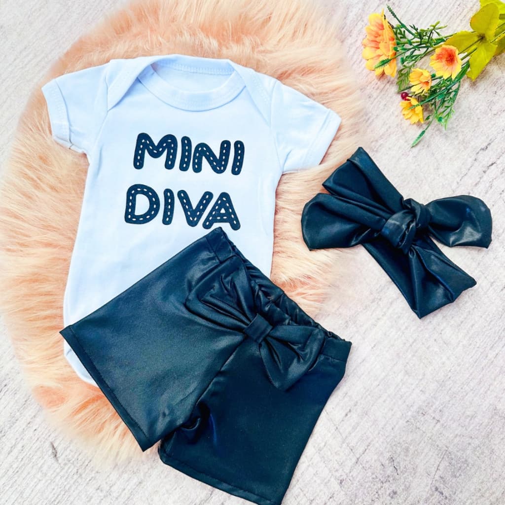 Conjunto Roupa Moda Bebê Menina Roupinha Blogueinha infantil Conjuntinho Feminino Mini Diva faixa